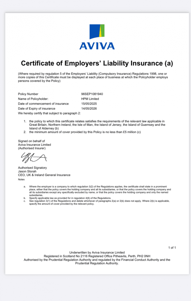 Avia Insurance Certificate