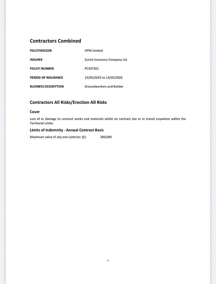 Zurich Insurance Certificate